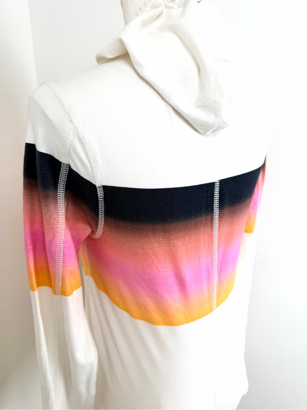 FP Movement by Free People White Hoodie with Ombre Stripe XS Lightweight - Picture 5 of 13